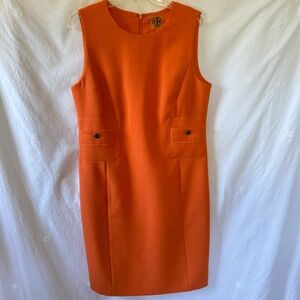 Tory Burch Sleeveless Orange Wool Knee-Length Pencil Dress